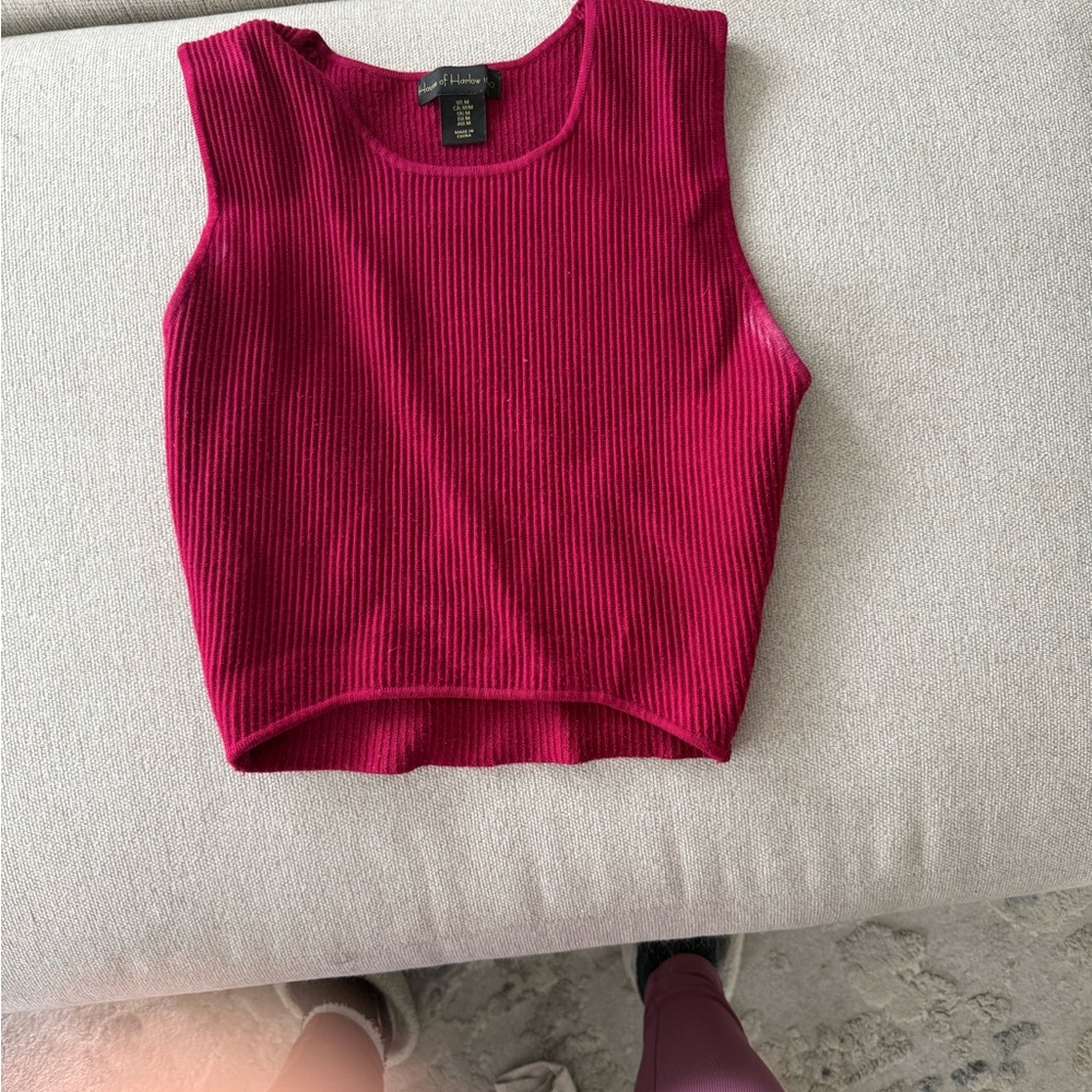 House of Harlow 1960 Fuchsia Ribbed Crop Top